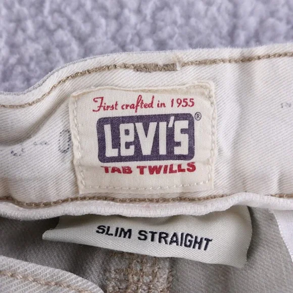 Vintage Tab Levis Mens Slim Straight Tan Twill Chino‎ Pants 32x32 Flap Pockets - Picture 6 of 9